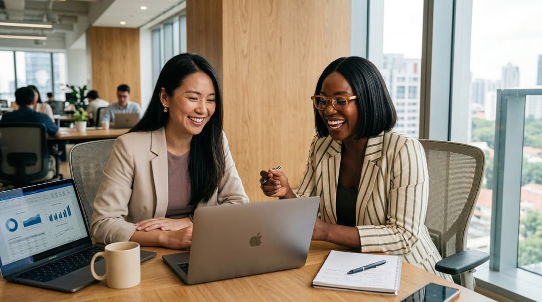 A career consultant helping a professional review career documents and prepare for new opportunities